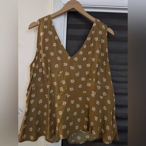 LOFT Mustard Floral V-Neck Blouse